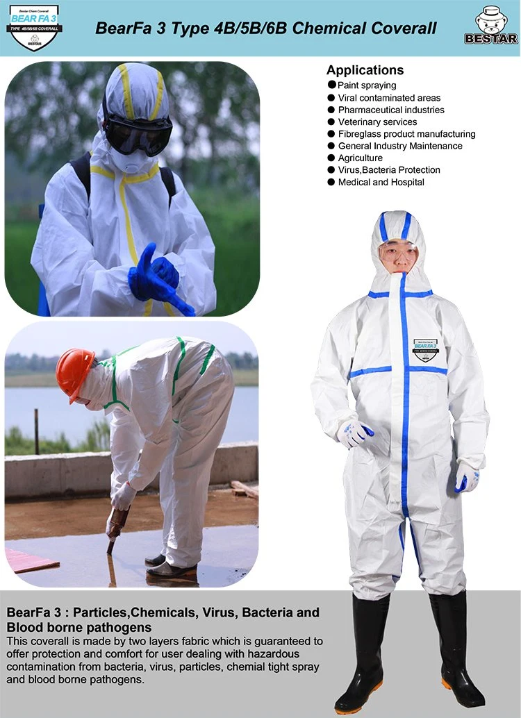 Construction Asbestos Removal Medical Use Disposable Type 456 Microporus Safety Coverall Protective Suit