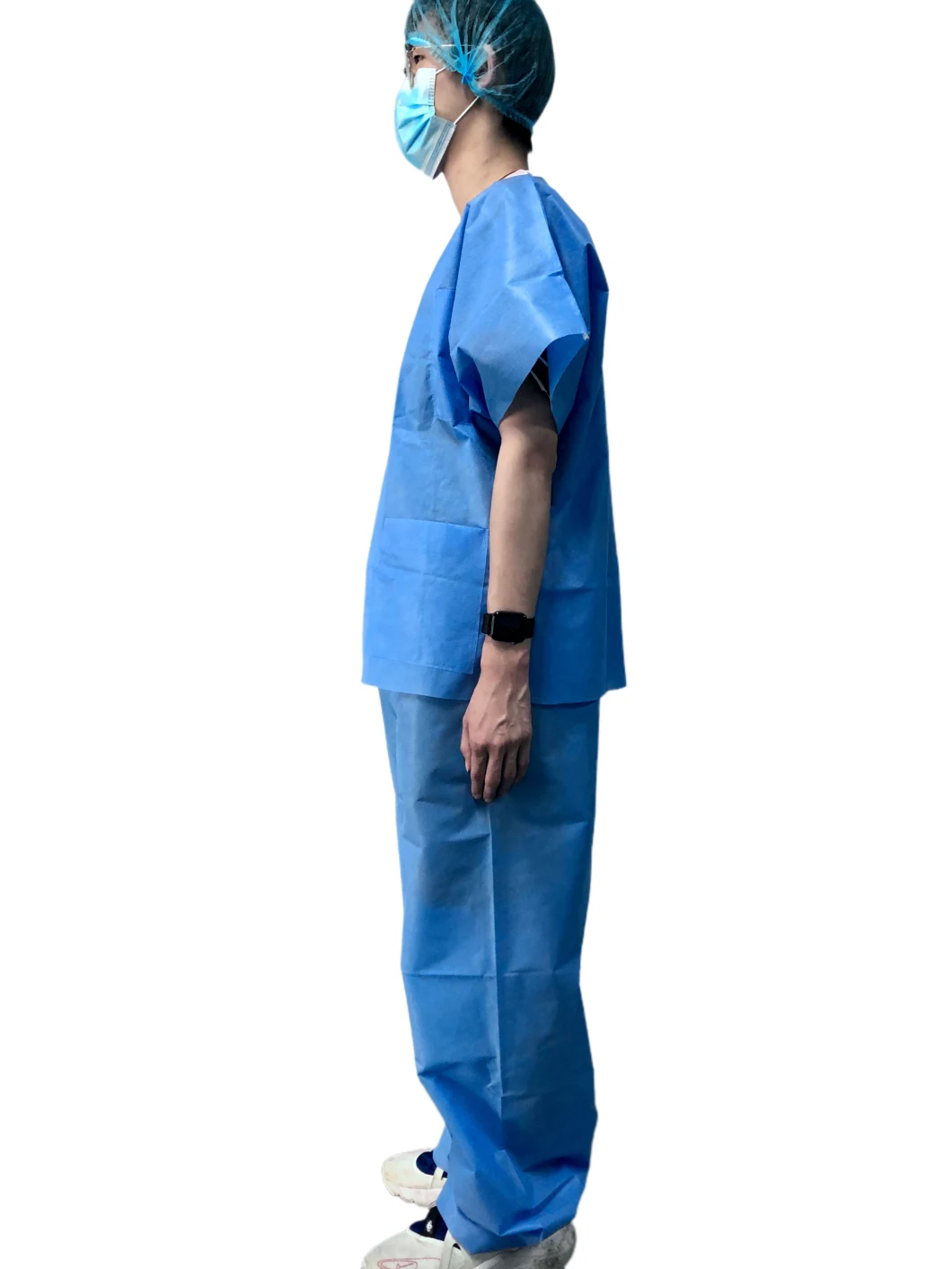 Waterproof Disposable Non Woven Nursing Short Sleeves Uniforms Easy-Breath SMS Suit Twosie