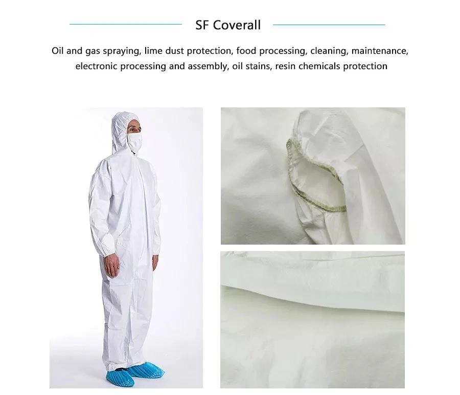 Disposable Non Woven PP PE SMS Microporous Coverall Industrial Supplies Suit Isolation Safety Work Protective Coverall