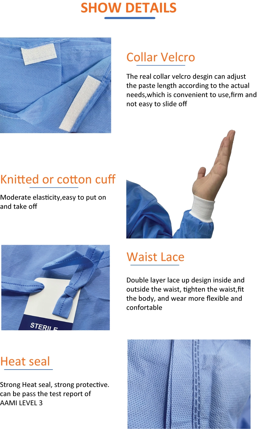 Medical Nonwoven SMS SMMS Surgical Gown, Hospital Surgeon Gowns