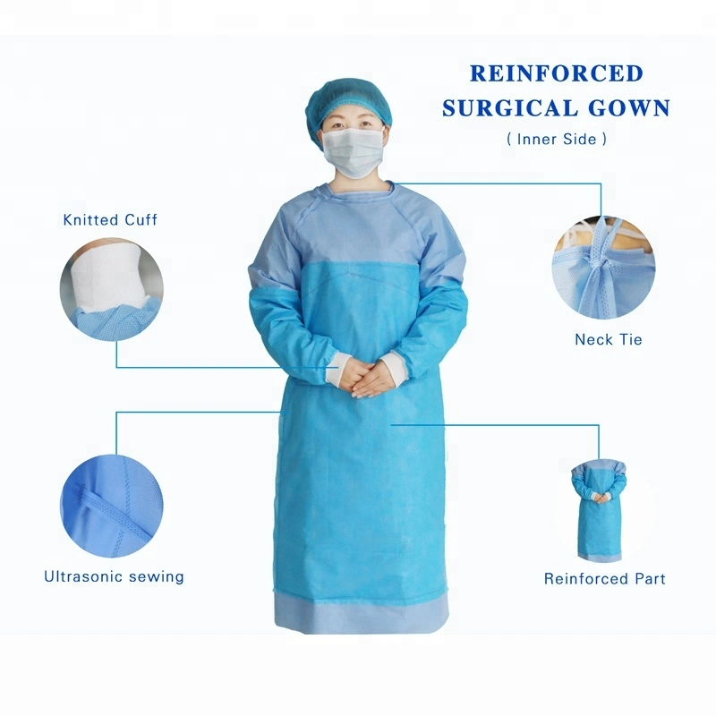 SMS Nonwoven Disposable Sterile Reinforced Surgical Hospital Gown