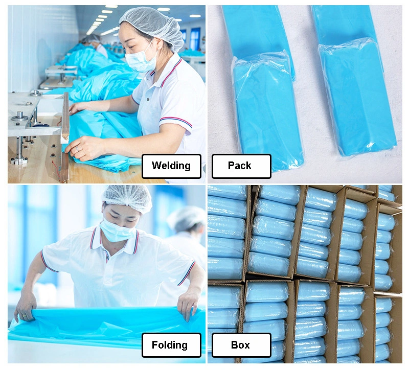 Long Sleeve Disposable Waterproof Non Woven Plastic Isolation Suit HDPE Disposable Apron CPE Protective Gown with Thumb Loop